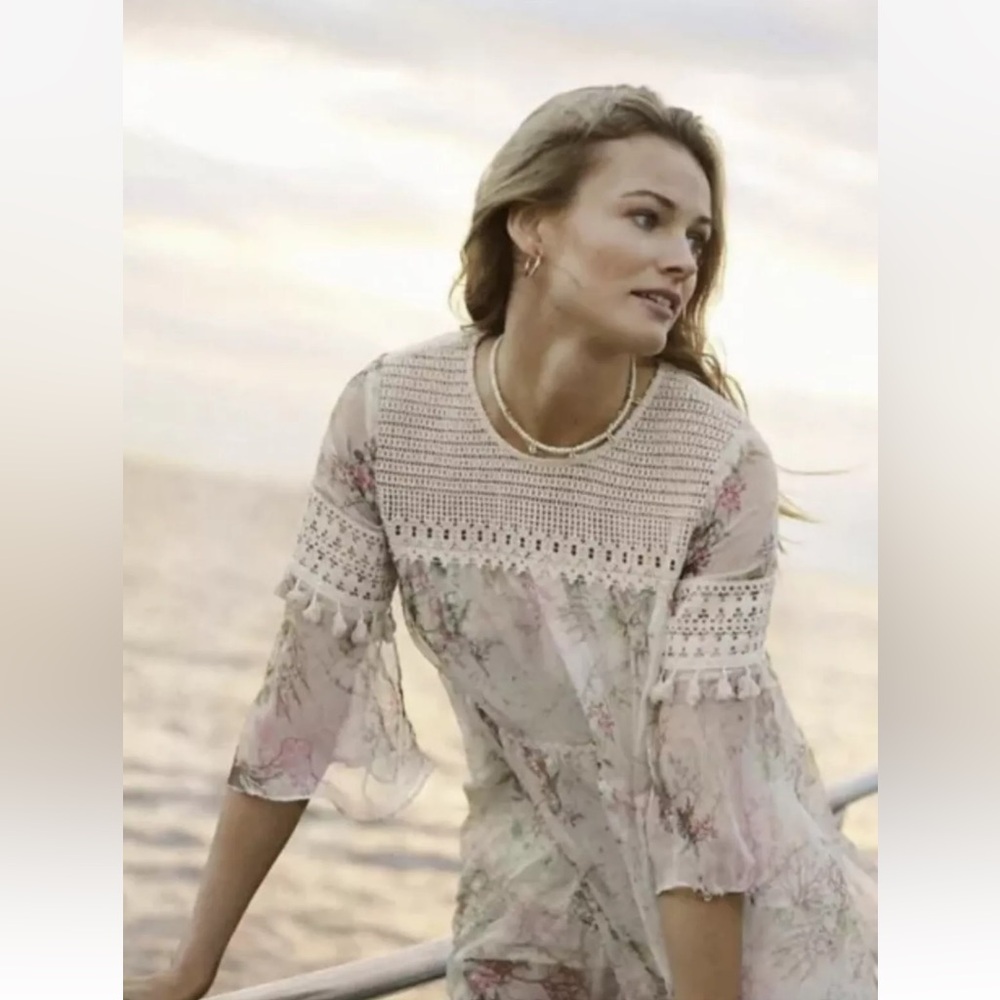 Anthropologie Mynah White Lace Tiered Christianne Dress size L - Picture 3 of 10